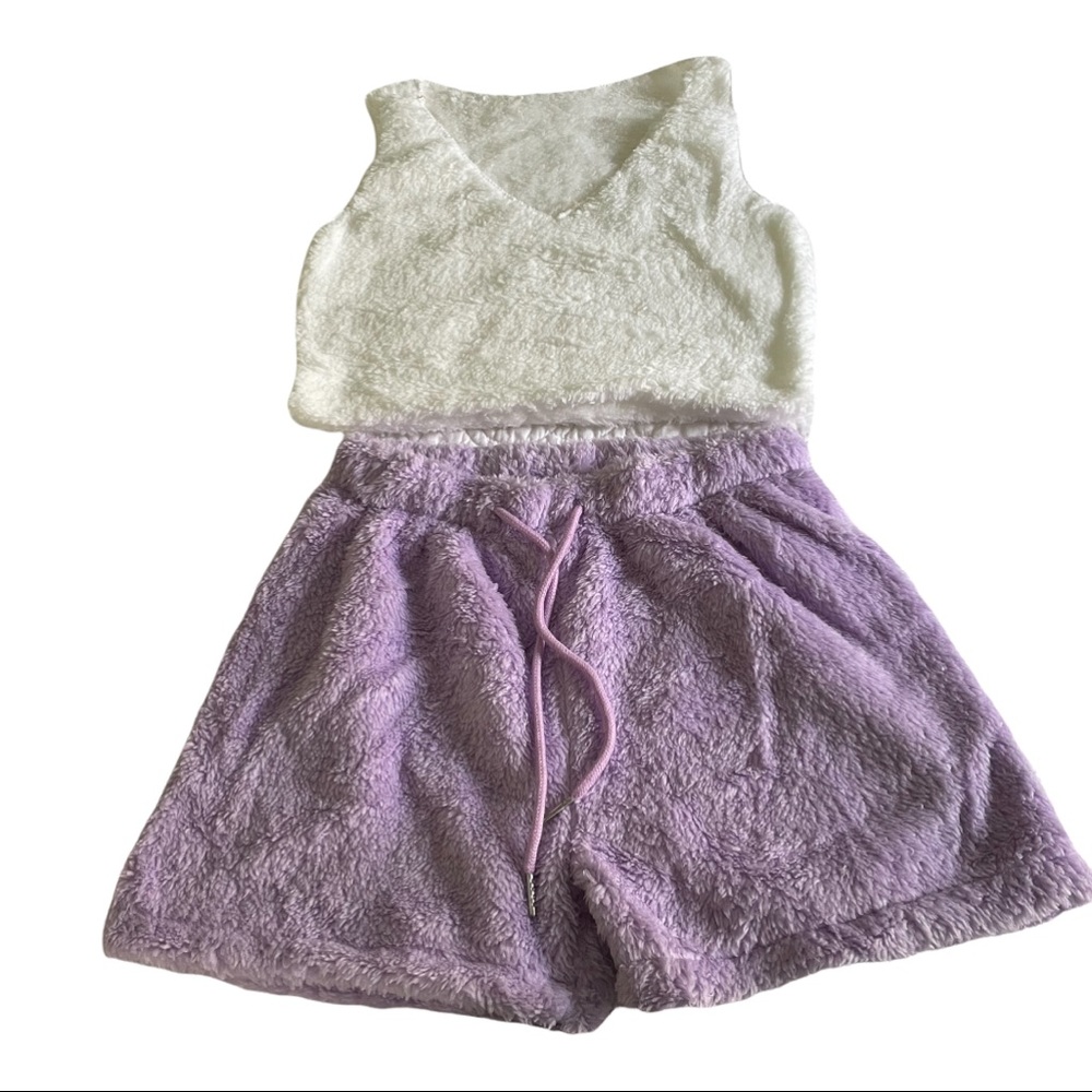 Thread 3 Piece Faux Fur Pajamas and Short Hooded Robe. Size M. Brand new.